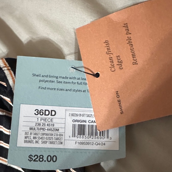 Shade & Shore Black and Tan Striped Bra - Picture 2 of 2